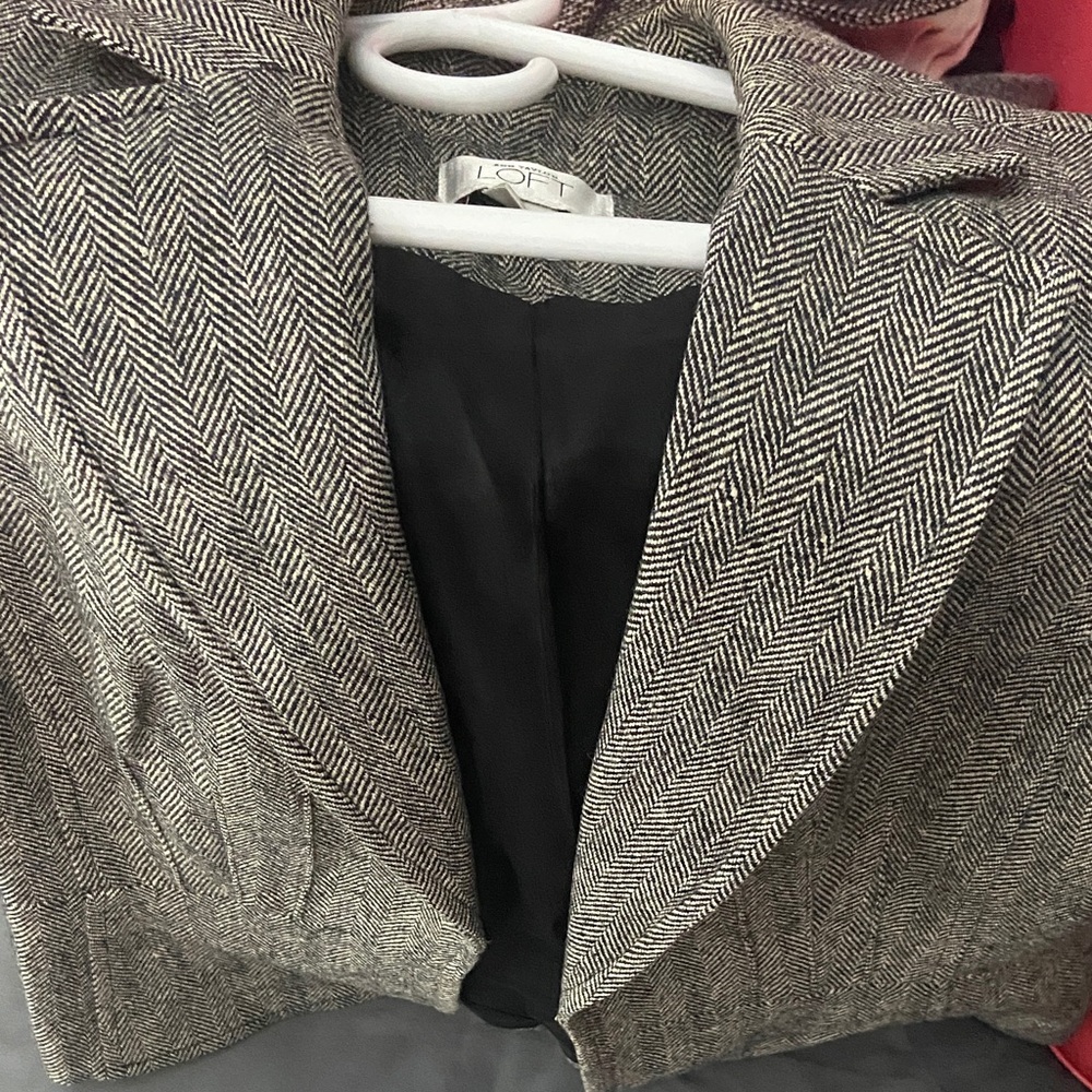 LOFT Black & White Herringbone Blazer
